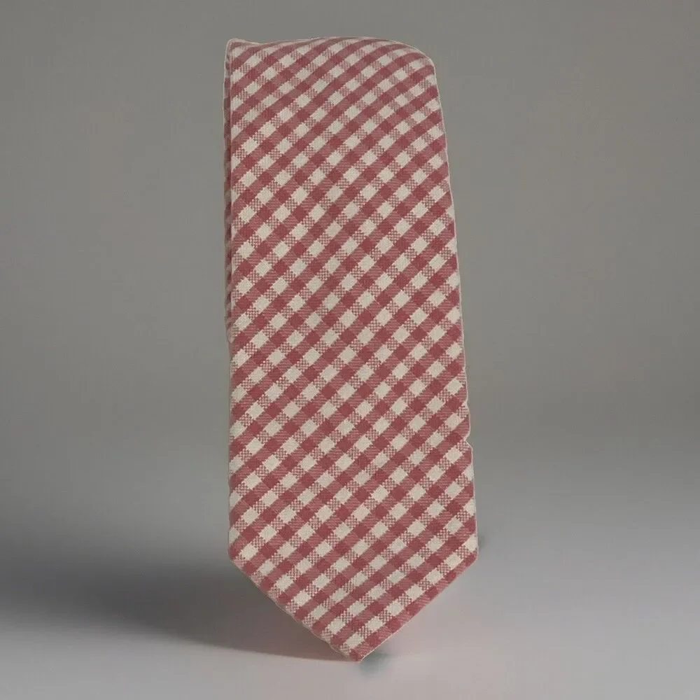 J.CREW 100% Cotton Tie Pink White Plaid Necktie NEW 2.5” X 57”